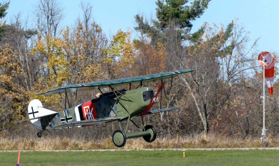 The Fokker D.VII replica from the Great War Flying Museum takeoff shortly after the restoration was completed (photo via Jim Charters)