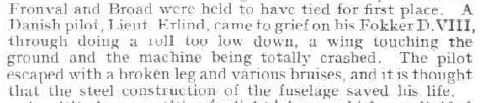 Description of the accident with the Fokker D.VII (here wrongly named D.VIII) from the Flight issue of 8 september 1927(source: www.flightglobal.com)