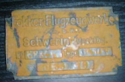 This manufacturing plate of the Fokker built D.VIIF 5133/18 (construction nr. 3234) belongs to Richard Godden.