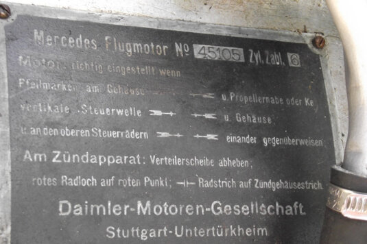Manufacturing plate of the Mercedes engine on the replica D.VII PH-LVA from the Early Birds foundation.
